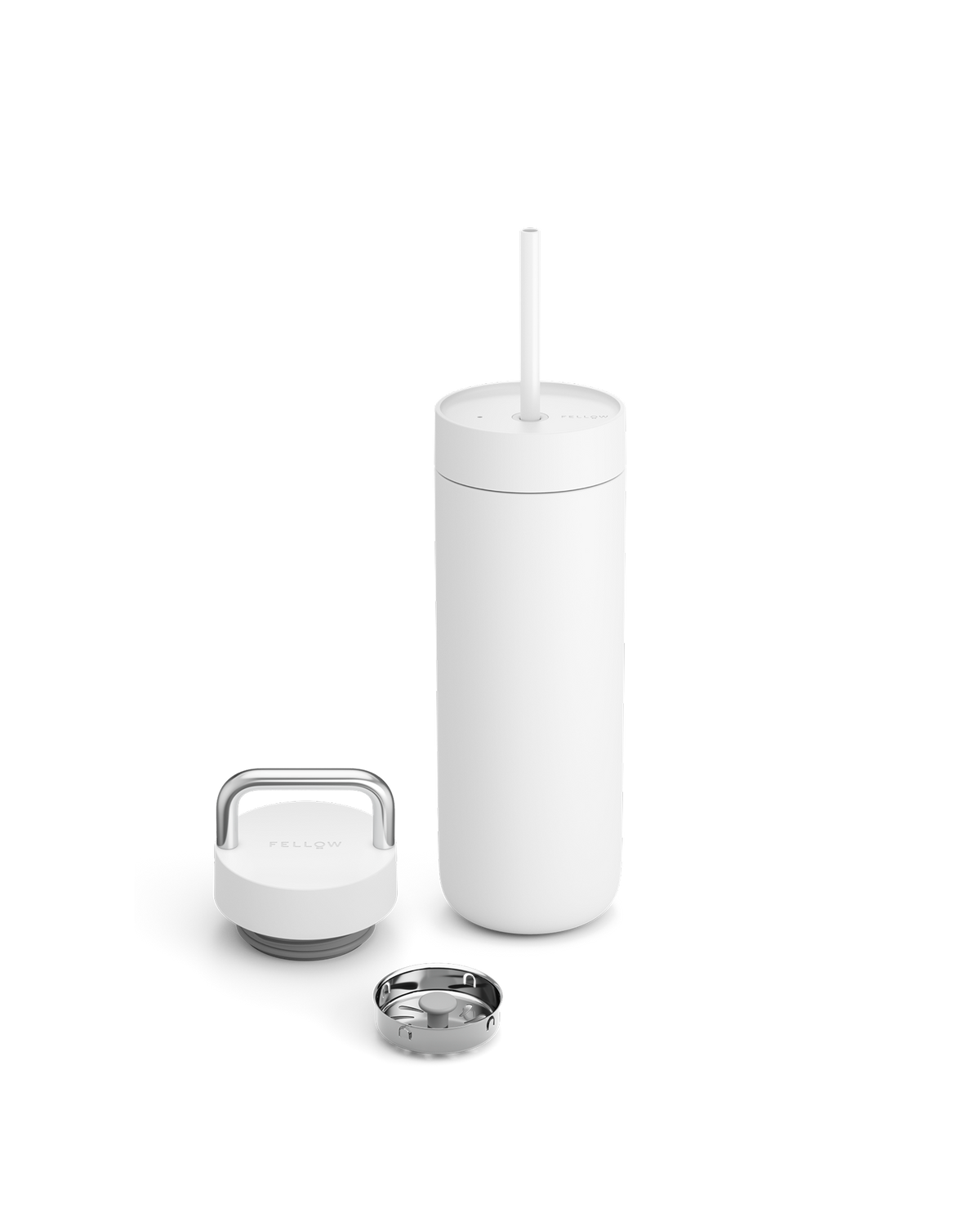Fellow Carter 2-in-1 Chill Set: leakproof water bottle with straw, square lid & metal ring.