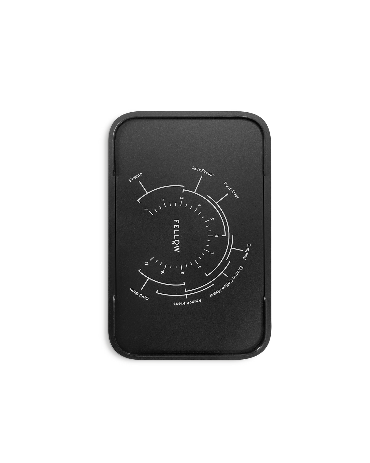 Fellow Ode Gen 2 Load Bin Lid in black with white markings for multiple brew methods.