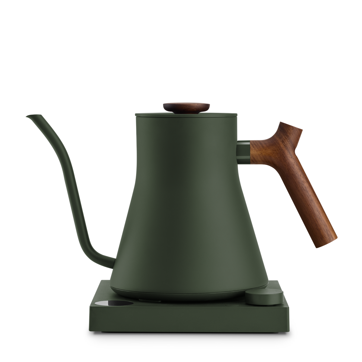 Fellow Stagg EKG Electric Kettle in Woodland + Walnut, fast-heating with matching base.