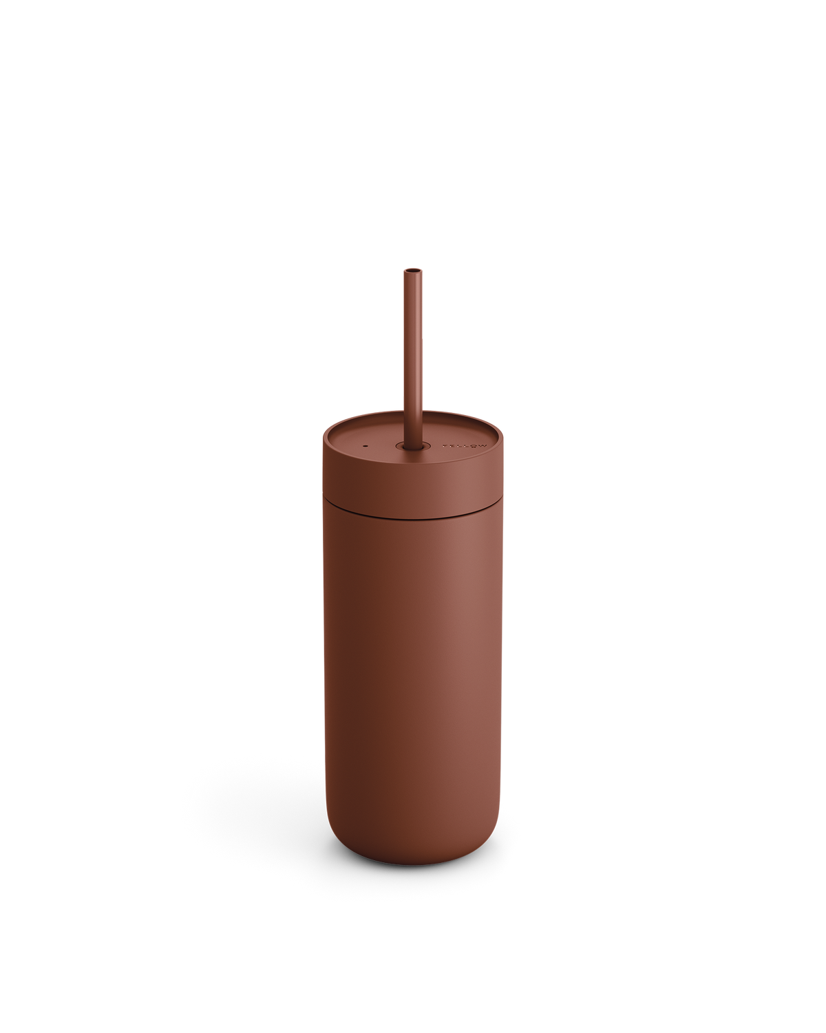 Fellow Carter Cold Tumbler with lid and straw on a white background.