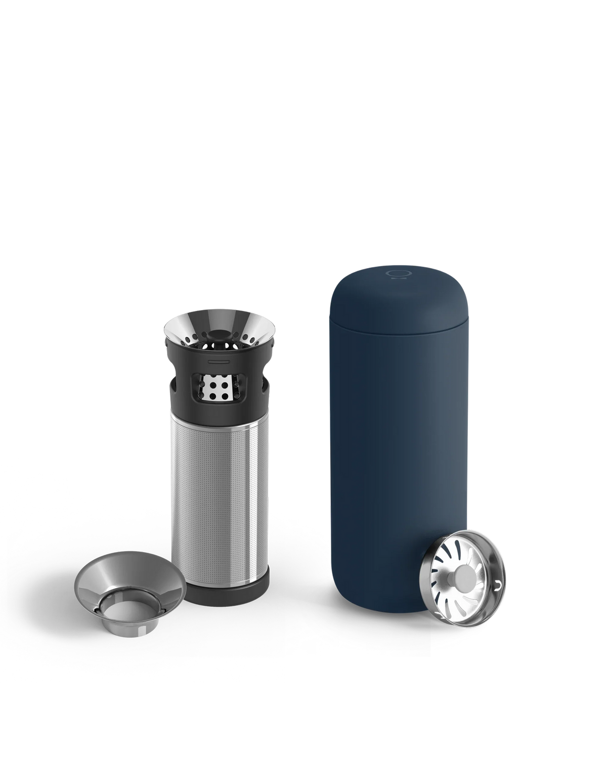 Fellow Carter Infuser Set in Stone Blue for coffee or tea on the go, with metal filter parts.