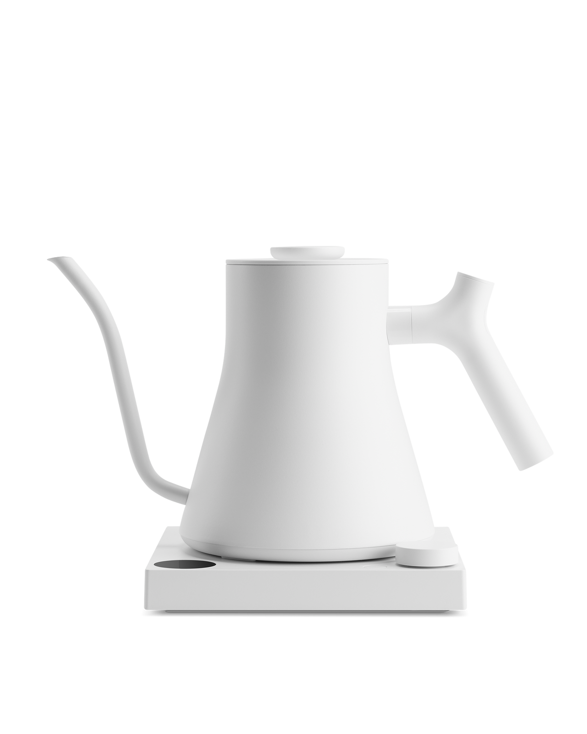 Fellow Stagg EKG: a minimalist white electric kettle with variable temperature control.